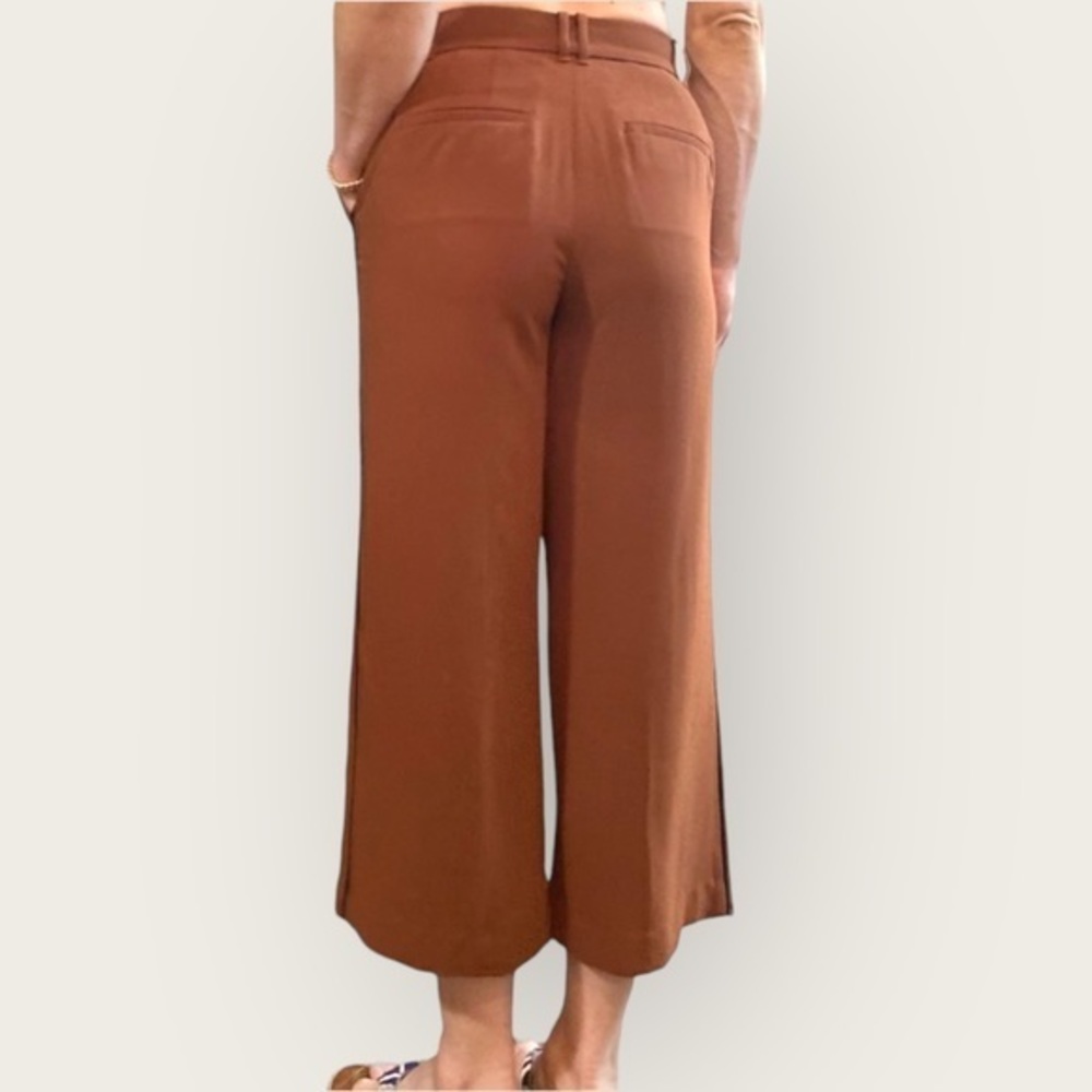 NWT Ann Taylor Wide Leg Cropped Rust Orange Trouser Pants With Navy Side Str…